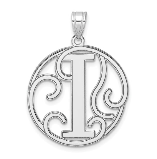 Large Sterling Silver Rhodium plated Fancy Script Letter I Initial Pendant