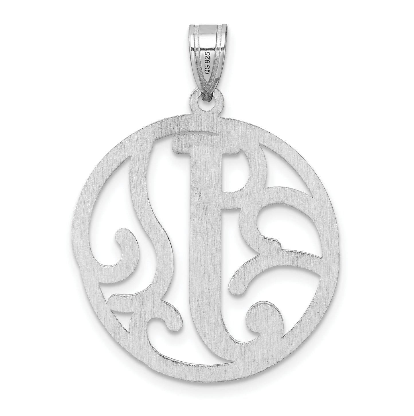 Large Sterling Silver Rhodium plated Fancy Script Letter J Initial Pendant