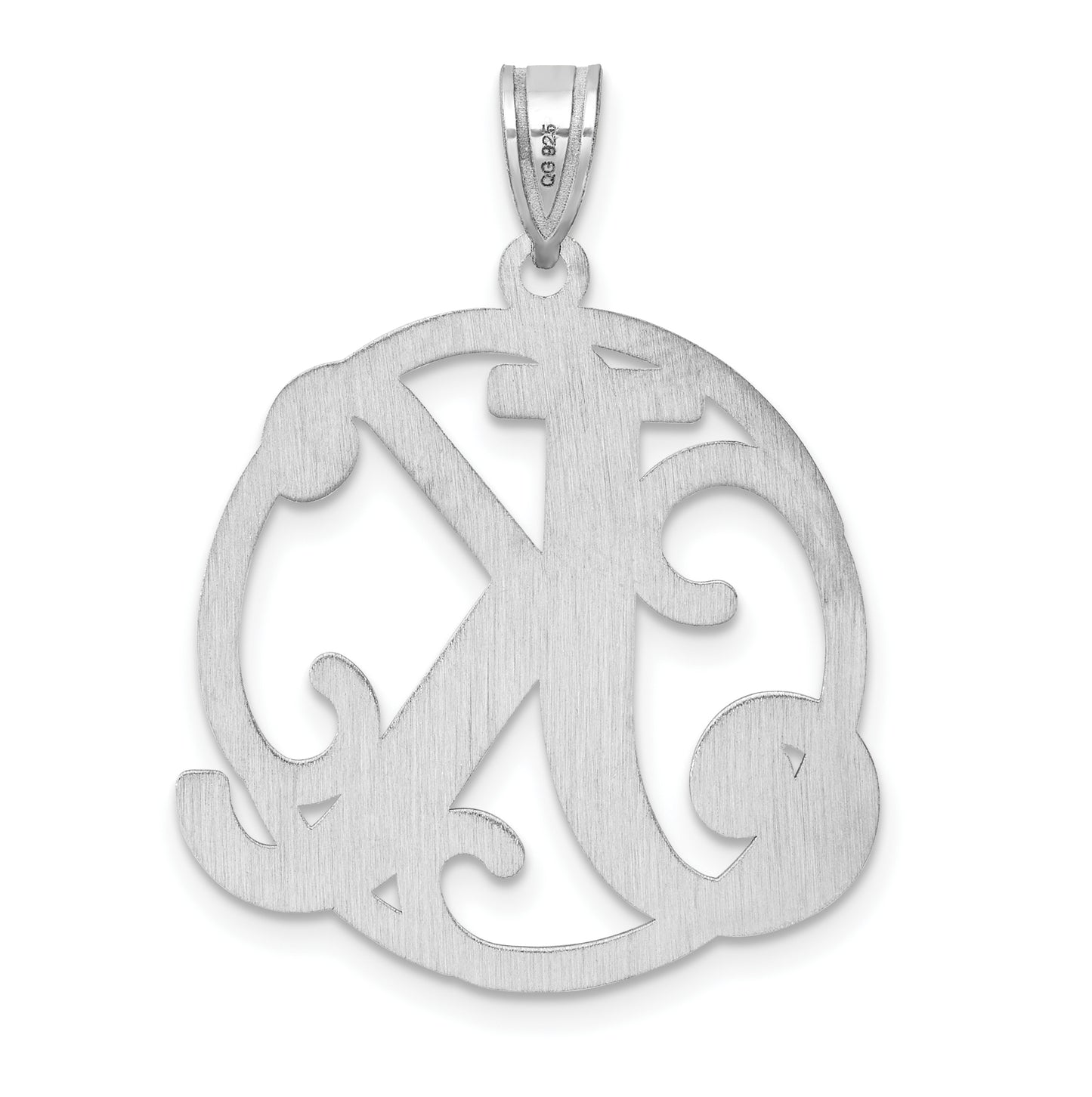 Large Sterling Silver Rhodium plated Fancy Script Letter K Initial Pendant