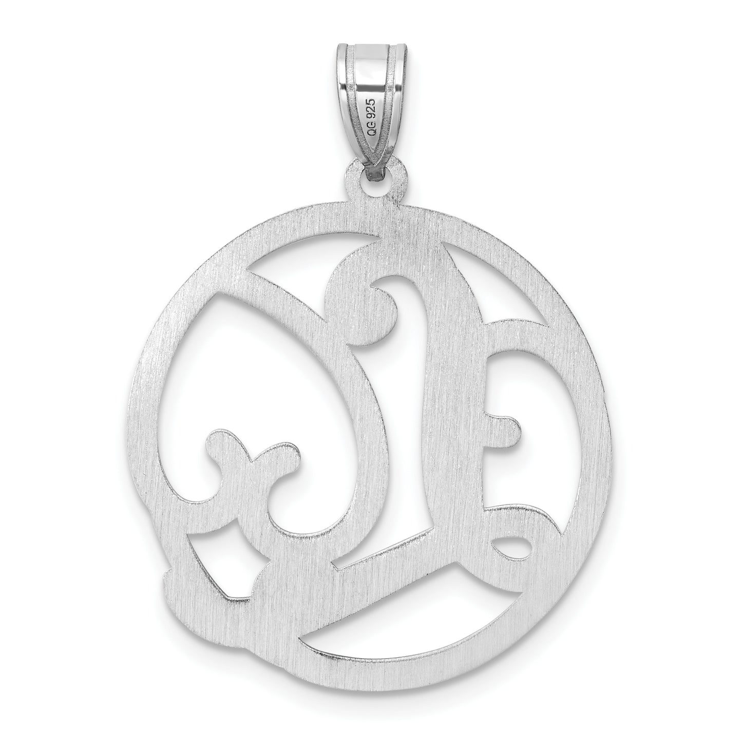 Large Sterling Silver Rhodium plated Fancy Script Letter L Initial Pendant