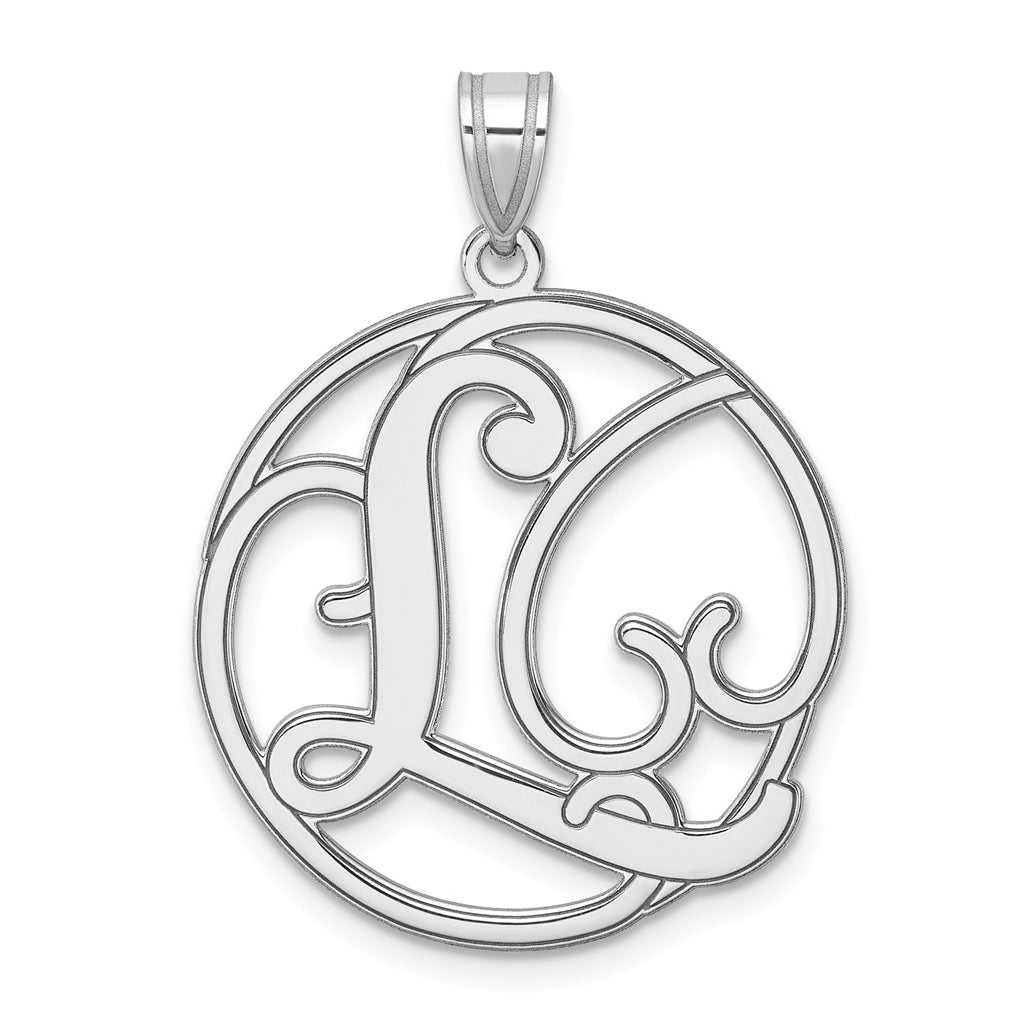 Large Sterling Silver Rhodium plated Fancy Script Letter L Initial Pendant