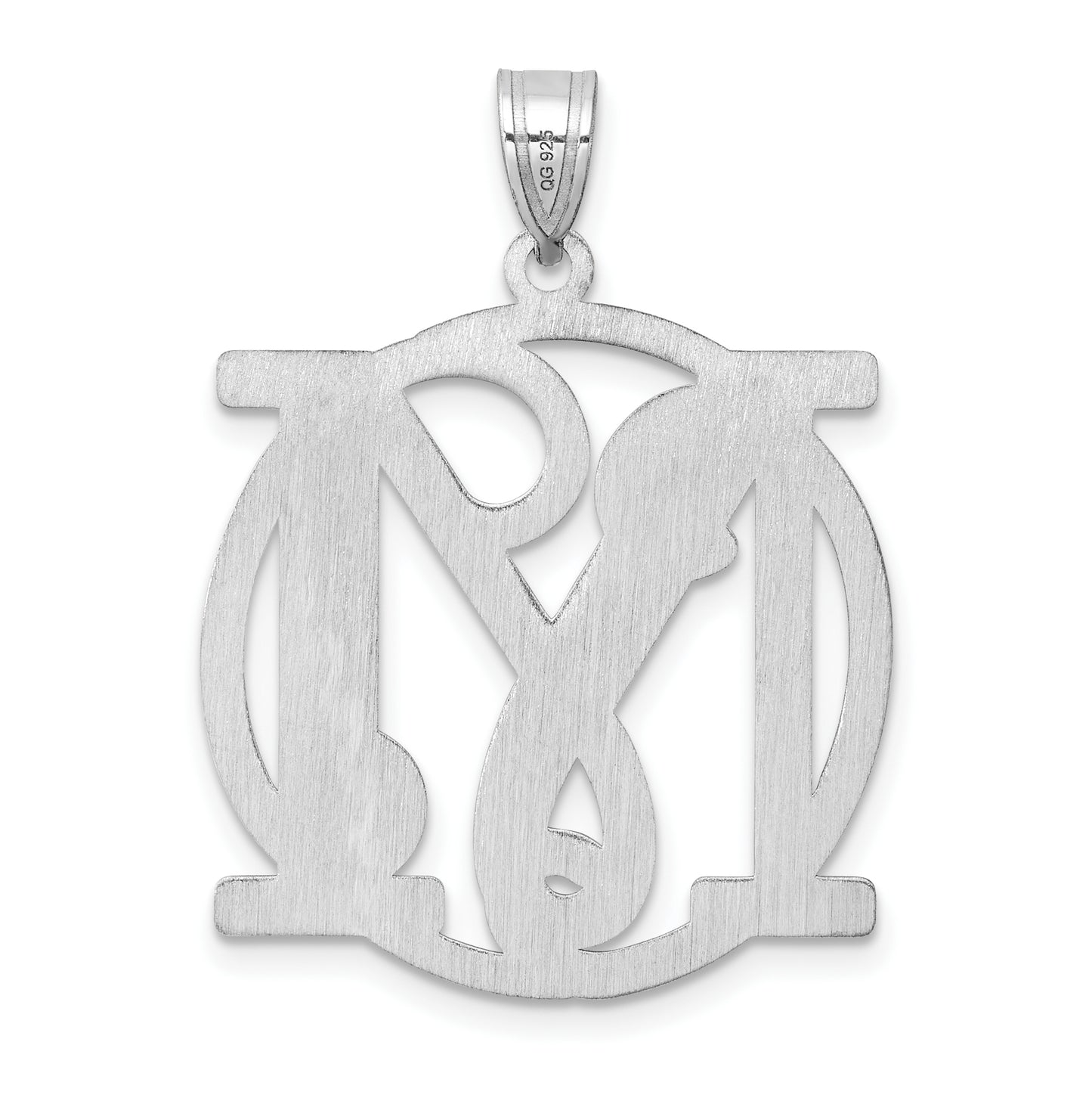 Large Sterling Silver Rhodium plated Fancy Script Letter M Initial Pendant