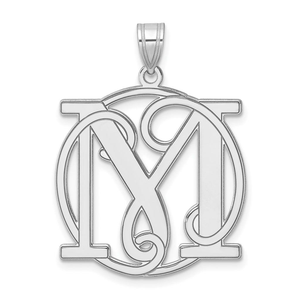 Large Sterling Silver Rhodium plated Fancy Script Letter M Initial Pendant