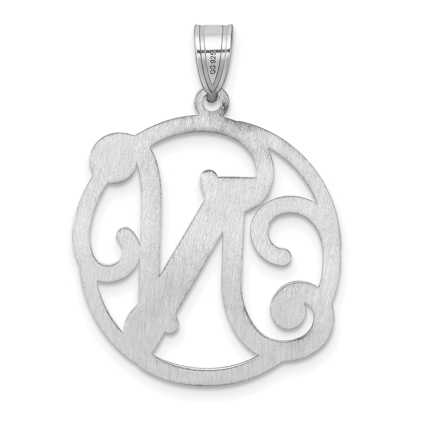 Large Sterling Silver Rhodium plated Fancy Script Letter N Initial Pendant