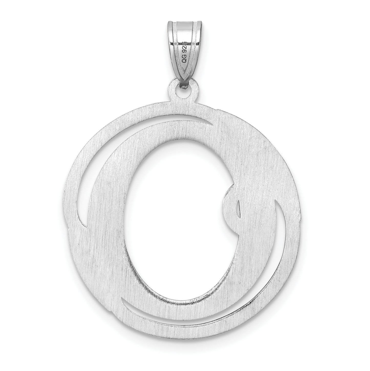 Large Sterling Silver Rhodium plated Fancy Script Letter O Initial Pendant