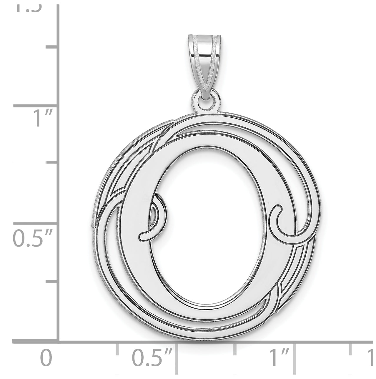 Large Sterling Silver Rhodium plated Fancy Script Letter O Initial Pendant