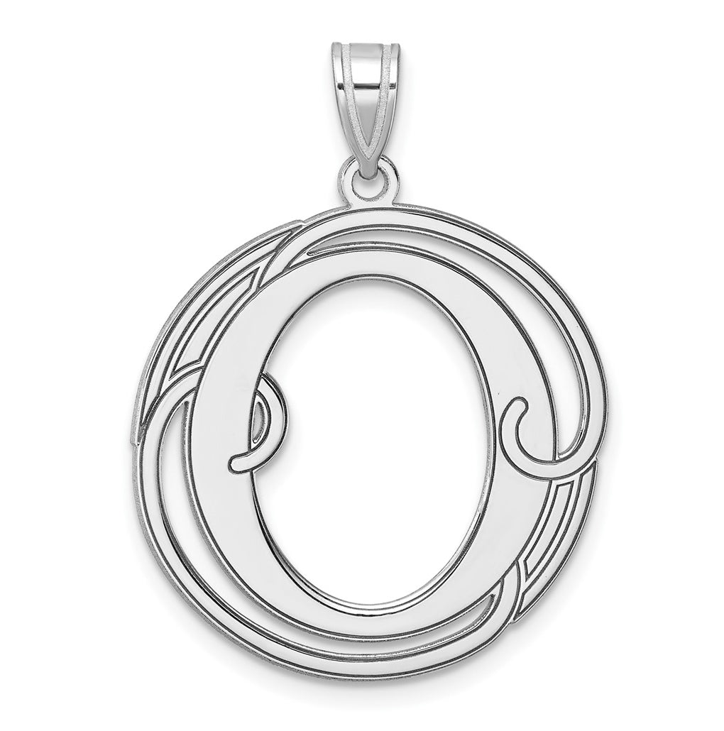 Large Sterling Silver Rhodium plated Fancy Script Letter O Initial Pendant