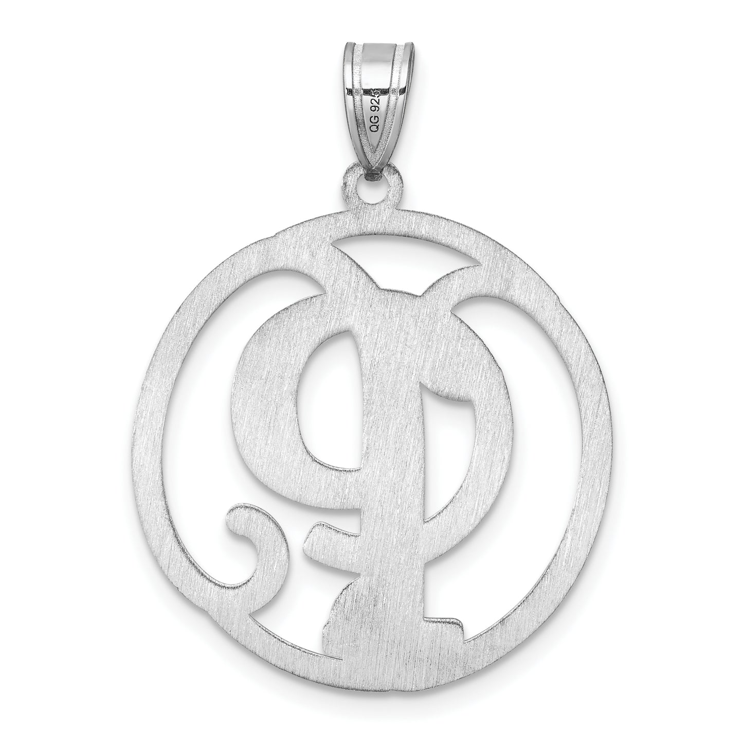 Large Sterling Silver Rhodium plated Fancy Script Letter P Initial Pendant