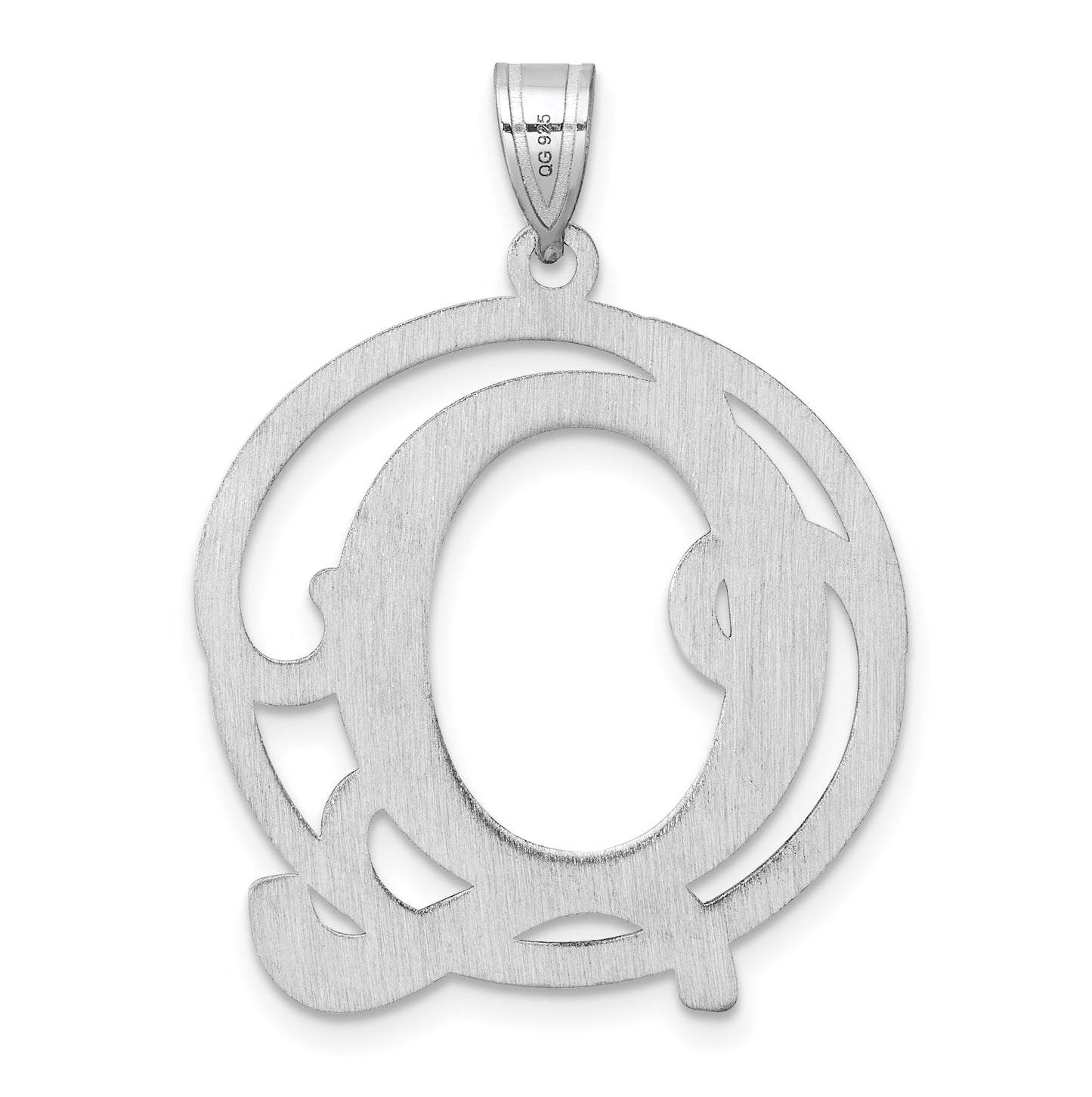 Large Sterling Silver Rhodium plated Fancy Script Letter Q Initial Pendant