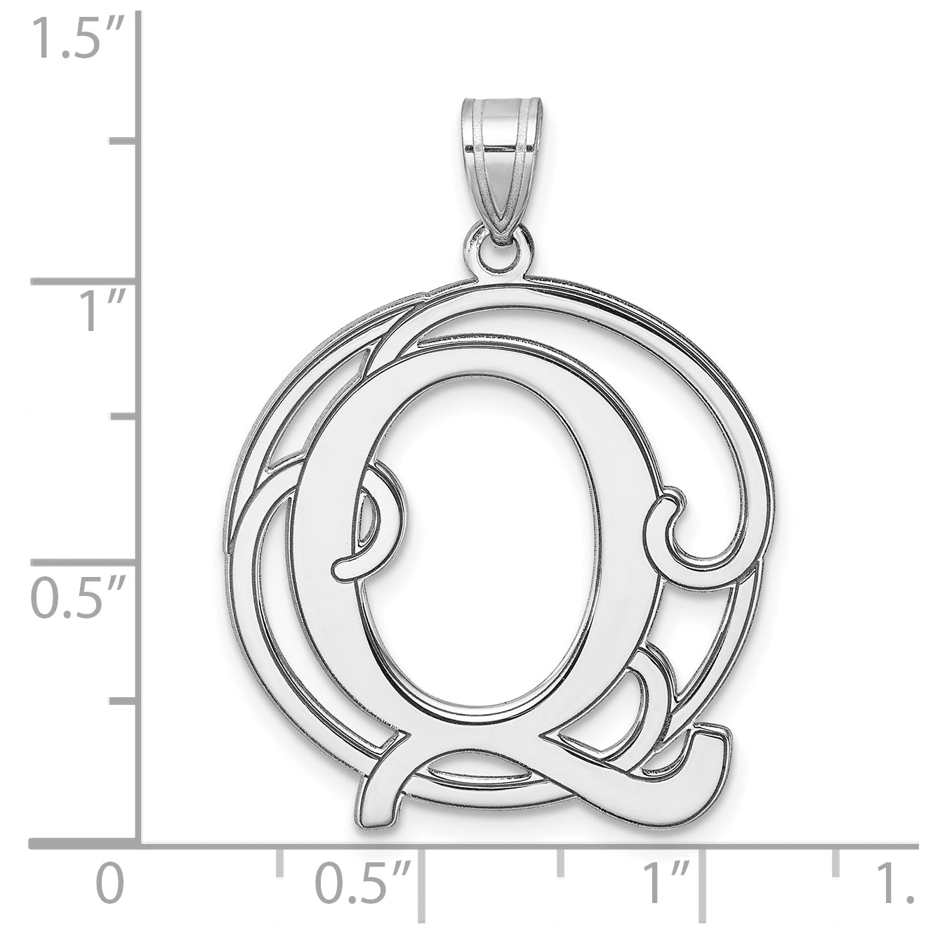 Large Sterling Silver Rhodium plated Fancy Script Letter Q Initial Pendant