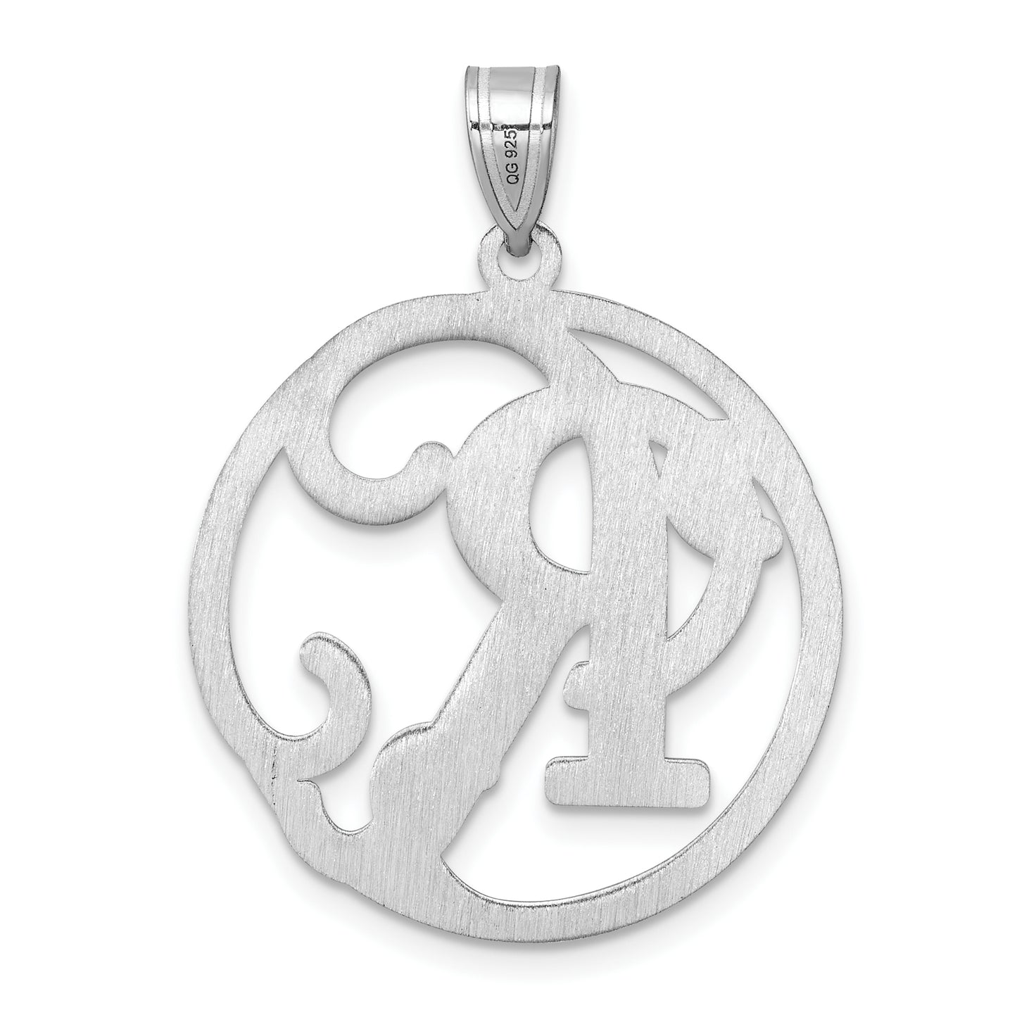 Large Sterling Silver Rhodium plated Fancy Script Letter R Initial Pendant