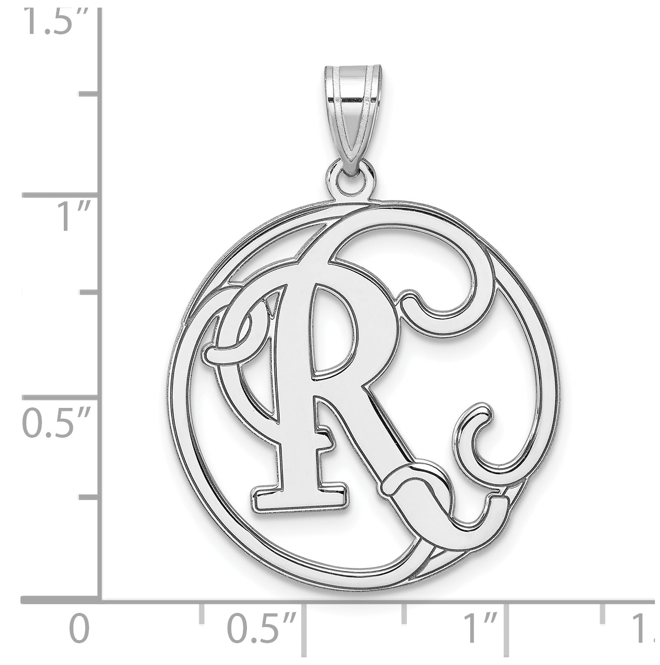 Large Sterling Silver Rhodium plated Fancy Script Letter R Initial Pendant