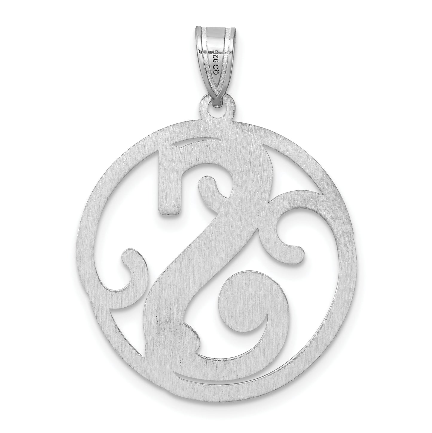 Large Sterling Silver Rhodium plated Fancy Script Letter S Initial Pendant