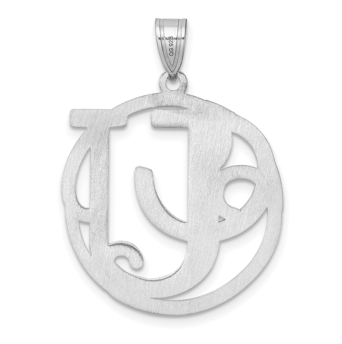 Large Sterling Silver Rhodium plated Fancy Script Letter U Initial Pendant