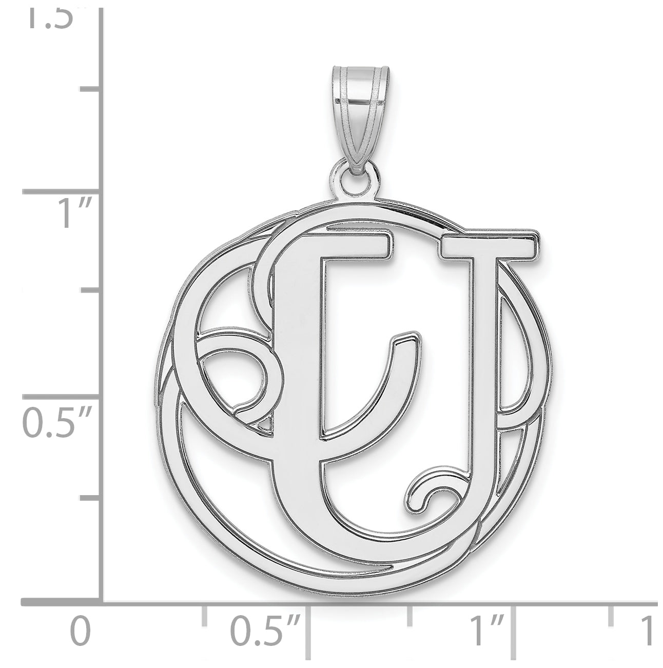 Large Sterling Silver Rhodium plated Fancy Script Letter U Initial Pendant