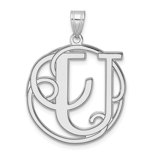 Large Sterling Silver Rhodium plated Fancy Script Letter U Initial Pendant