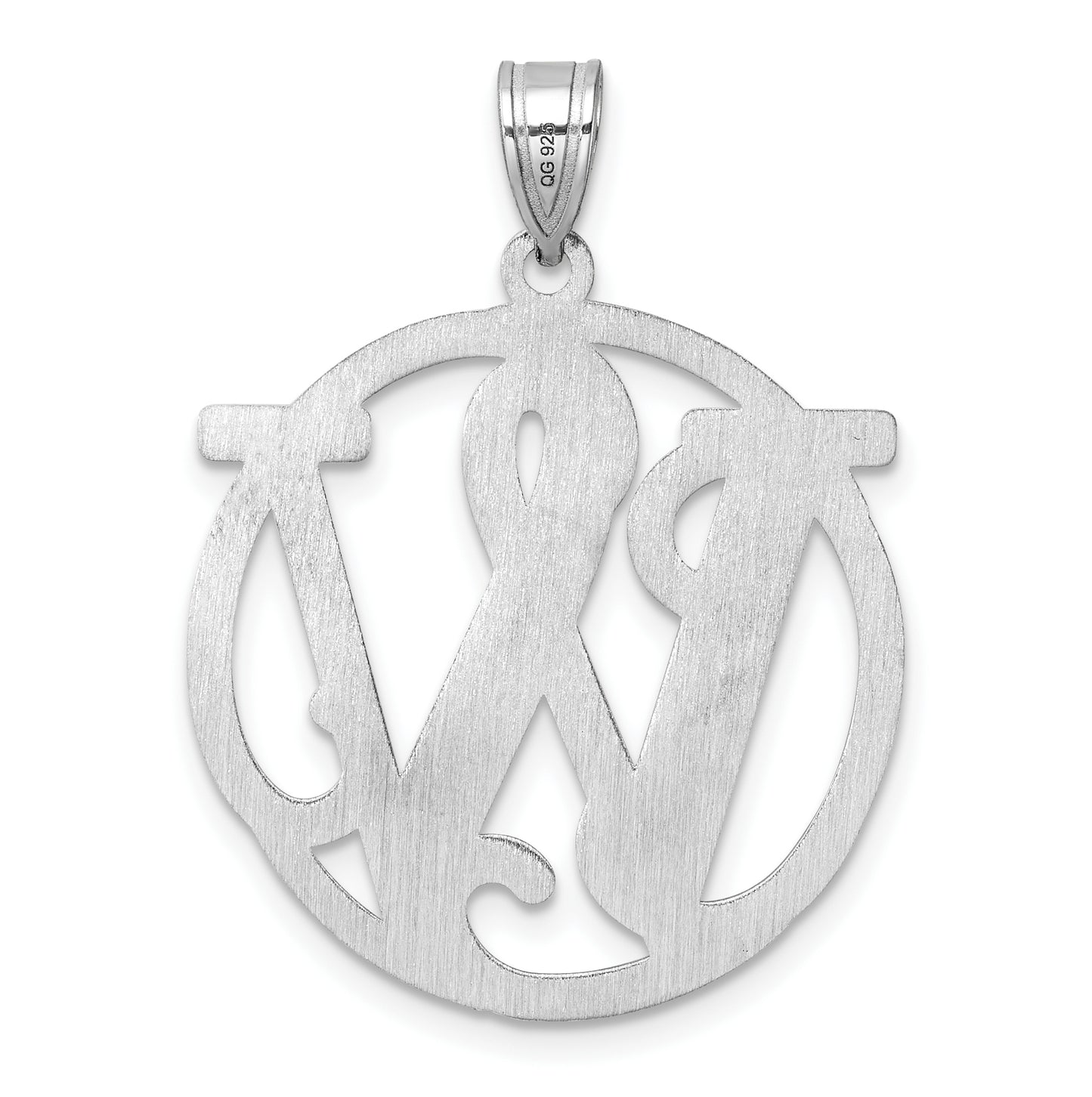 Large Sterling Silver Rhodium plated Fancy Script Letter W Initial Pendant