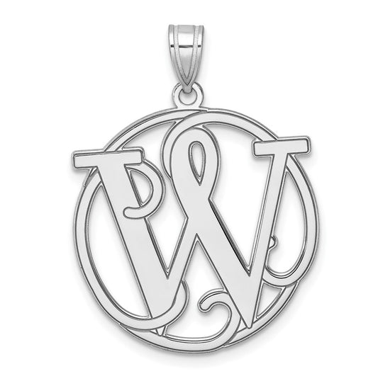 Large Sterling Silver Rhodium plated Fancy Script Letter W Initial Pendant