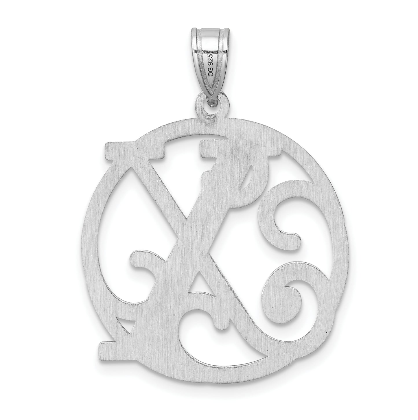Large Sterling Silver Rhodium plated Fancy Script Letter X Initial Pendant
