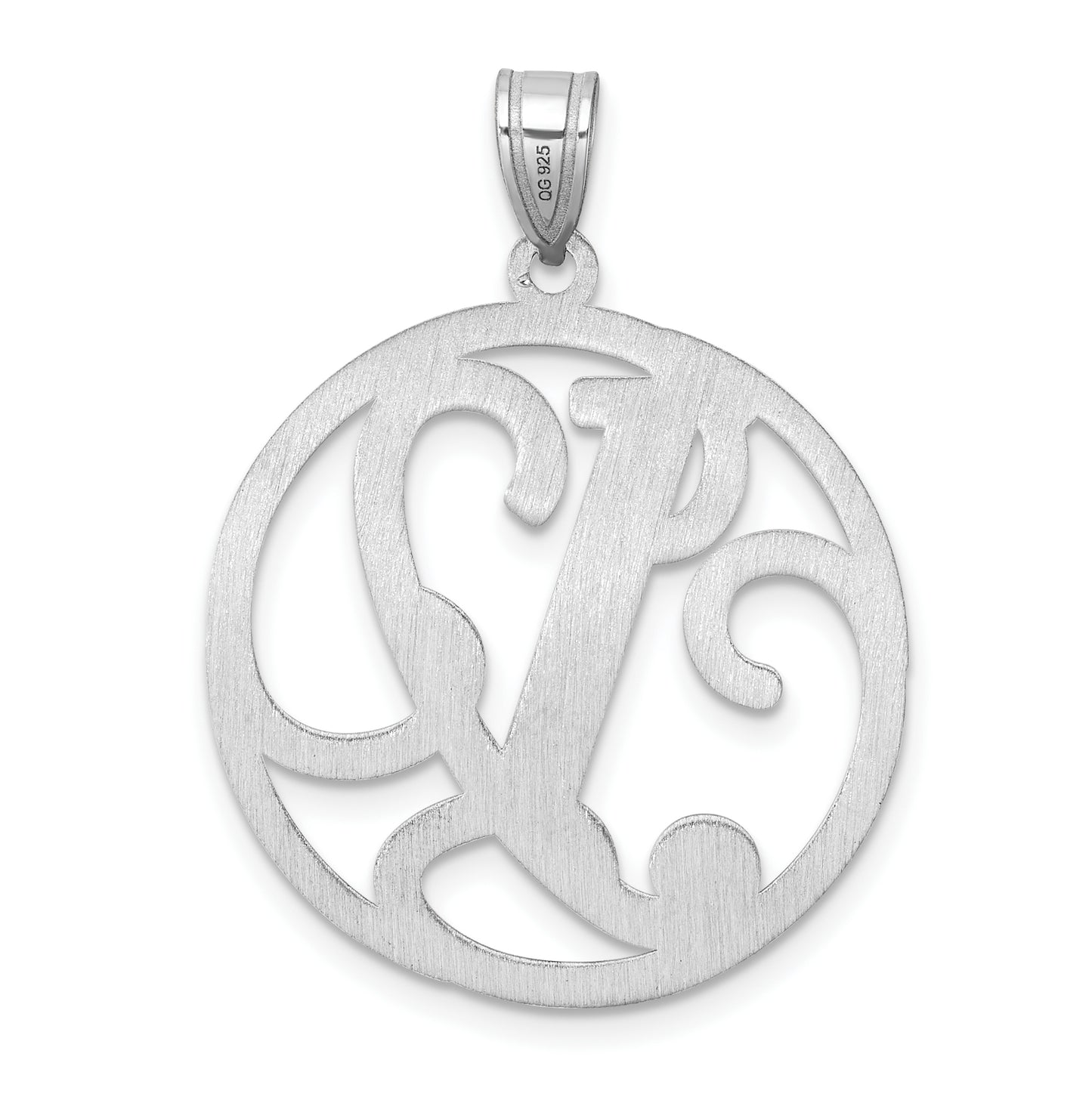 Large Sterling Silver Rhodium plated Fancy Script Letter Y Initial Pendant
