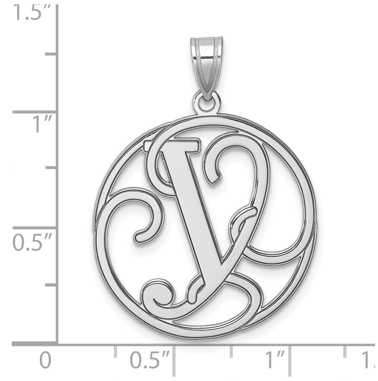 Large Sterling Silver Rhodium plated Fancy Script Letter Y Initial Pendant