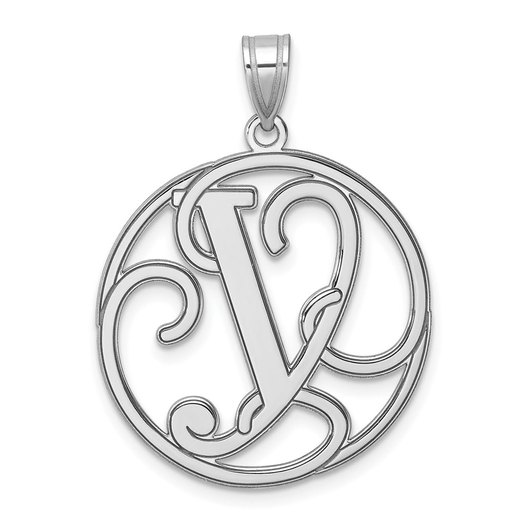 Large Sterling Silver Rhodium plated Fancy Script Letter Y Initial Pendant