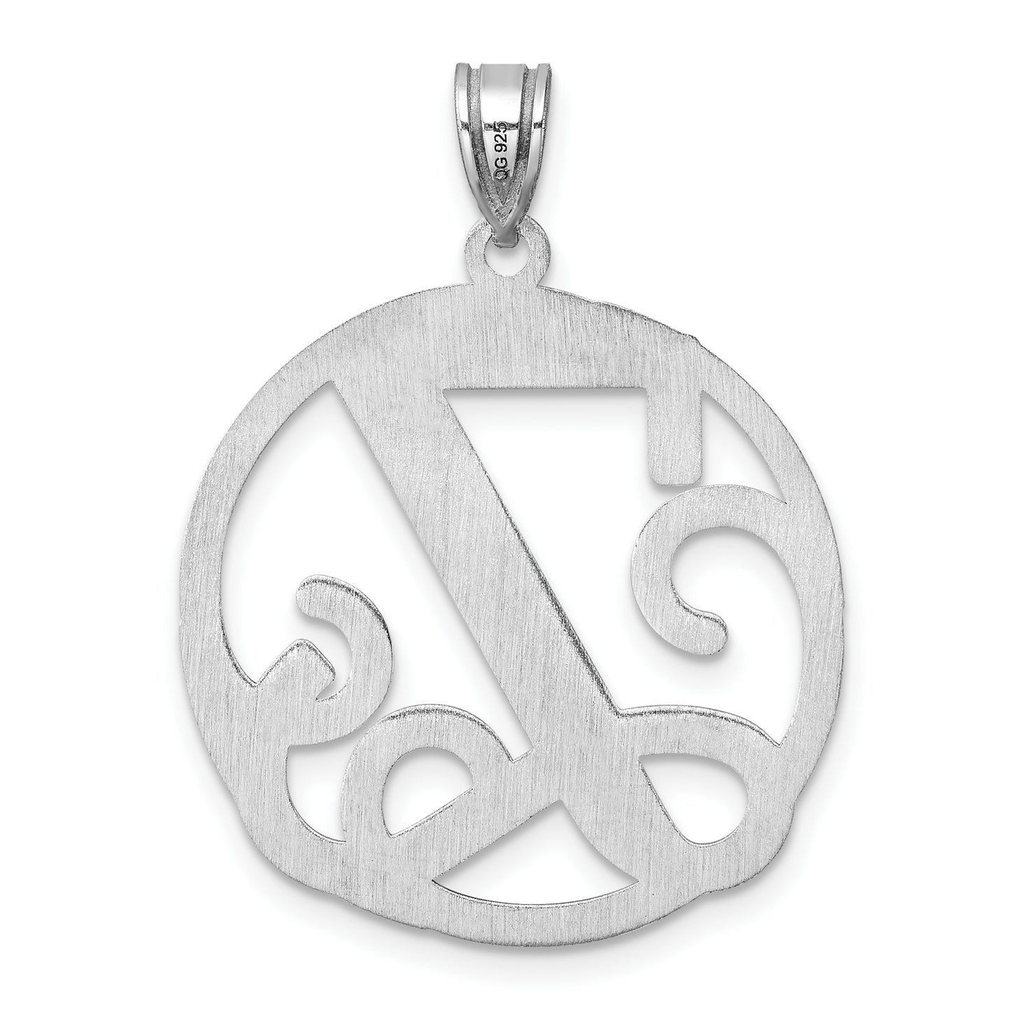 Large Sterling Silver Rhodium plated Fancy Script Letter Z Initial Pendant