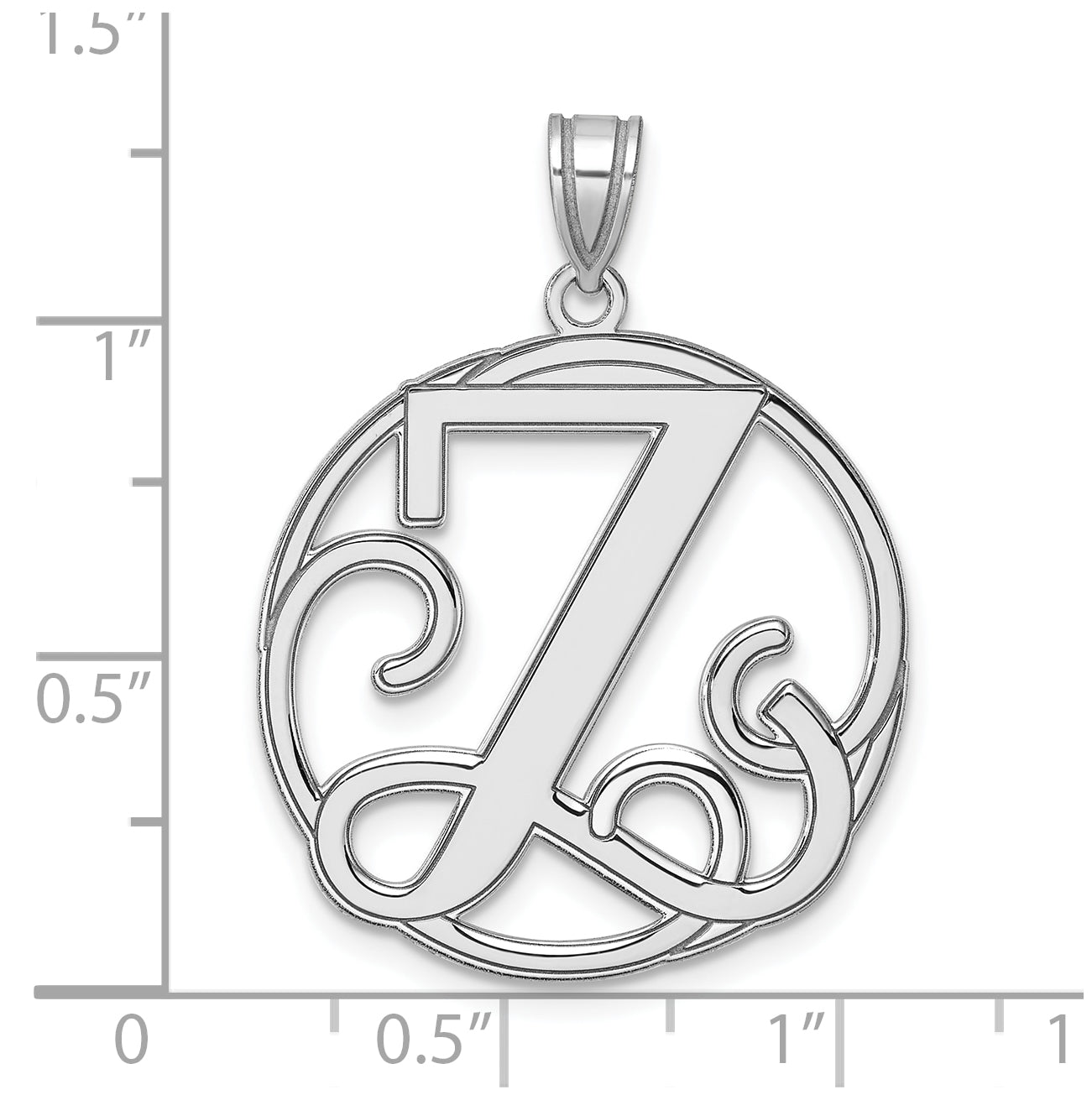 Large Sterling Silver Rhodium plated Fancy Script Letter Z Initial Pendant
