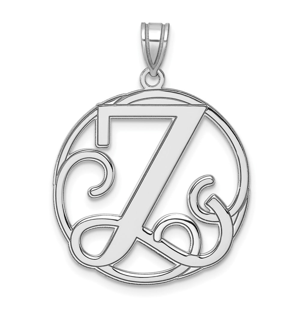 Large Sterling Silver Rhodium plated Fancy Script Letter Z Initial Pendant
