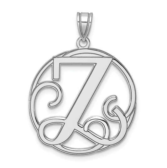 Large Sterling Silver Rhodium plated Fancy Script Letter Z Initial Pendant