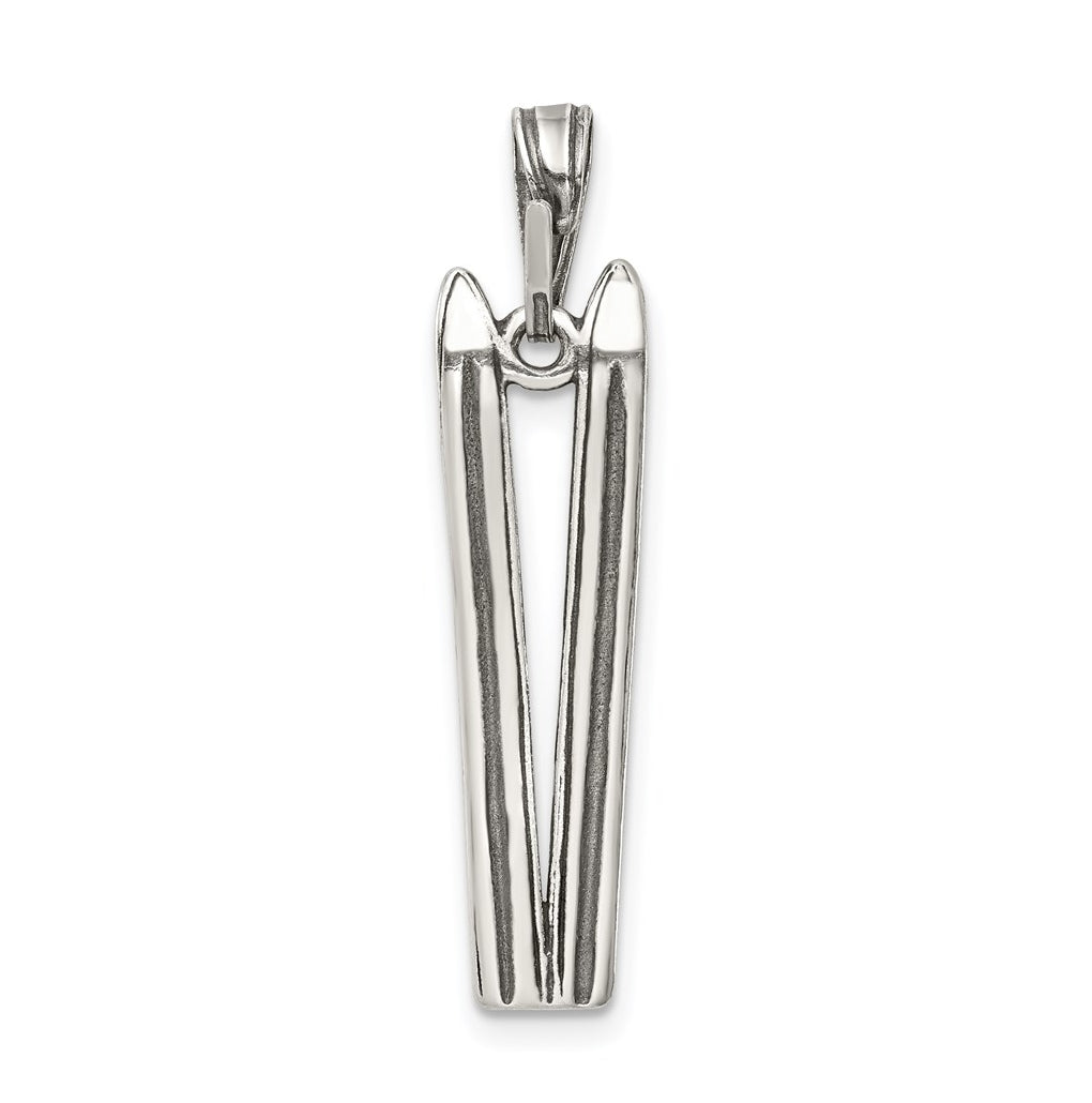 Sterling Silver Antiqued Ski's Charm – Elegant Jewelry Gift for Birthday, Anniversary, Engagement, Wedding