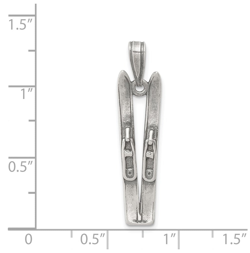 Sterling Silver Antiqued Ski's Charm – Elegant Jewelry Gift for Birthday, Anniversary, Engagement, Wedding