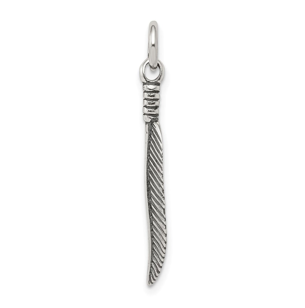Sterling Silver Antiqued Feather Charm – Elegant Jewelry Gift for Birthday, Anniversary, Engagement, Wedding