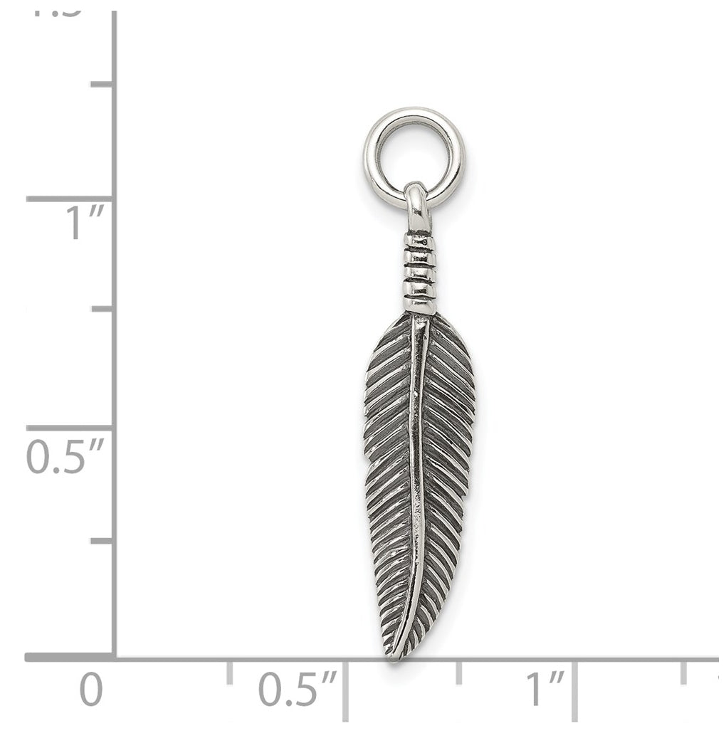 Sterling Silver Antiqued Feather Charm – Elegant Jewelry Gift for Birthday, Anniversary, Engagement, Wedding
