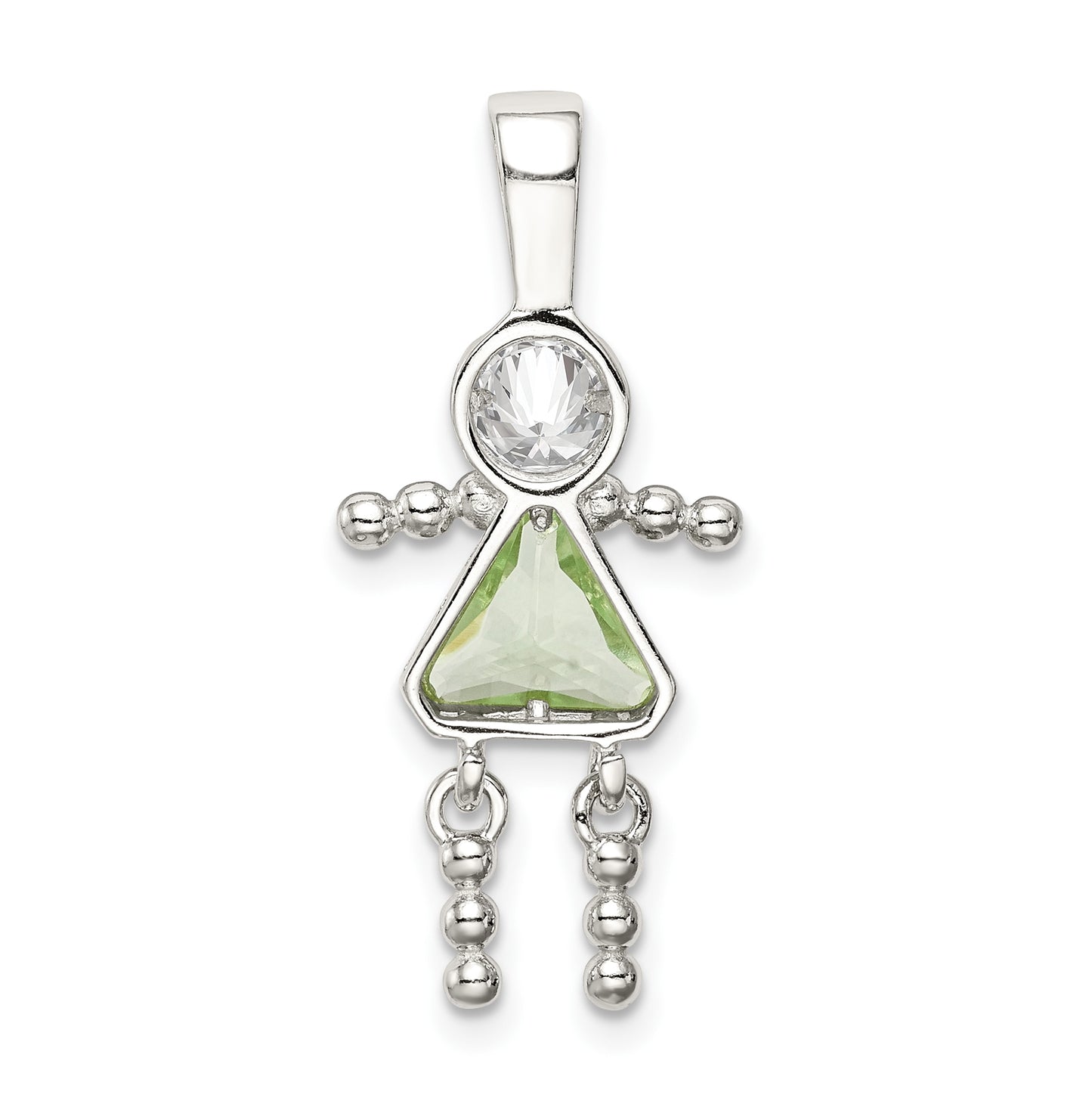 Sterling Silver Rhodium plated Cubic Zirconia & August Glass Girl Pendant
