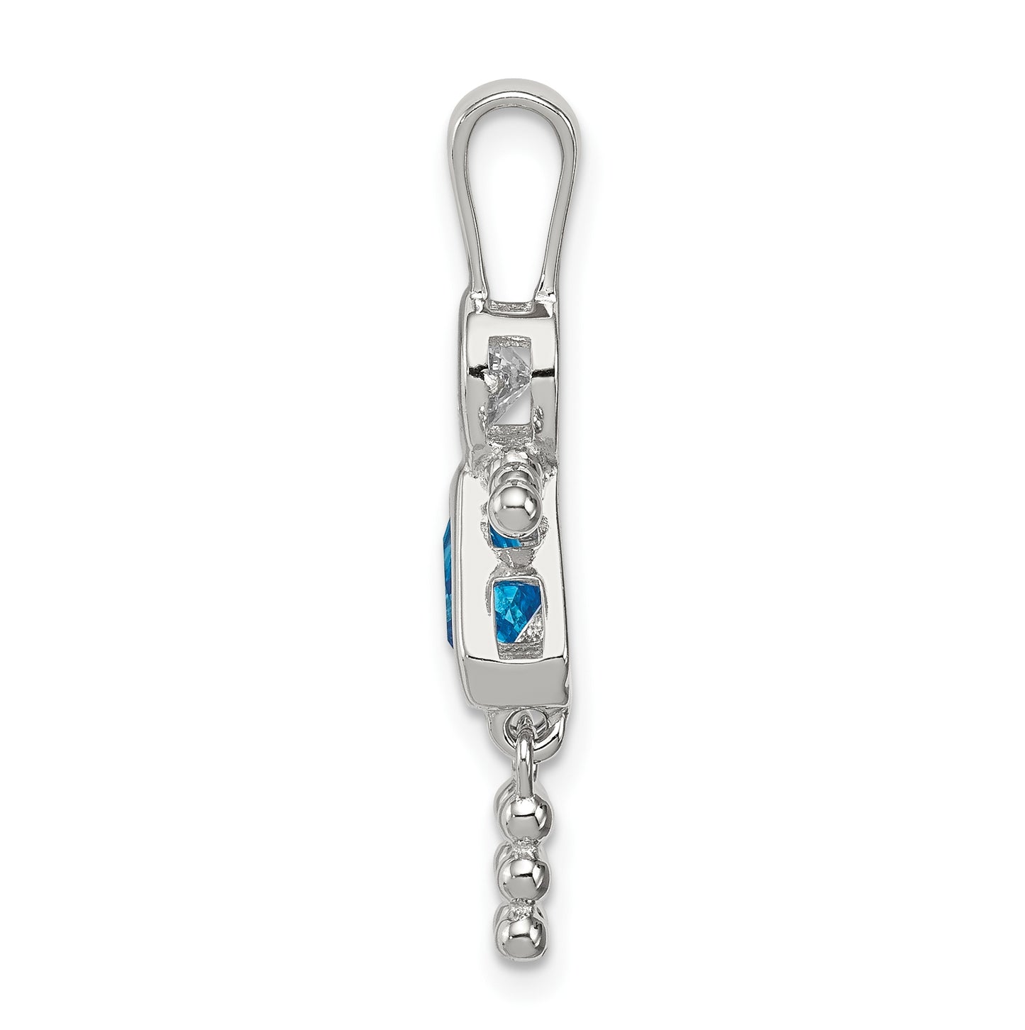 Sterling Silver Rhodium plated Cubic Zirconia & December Glass Girl Pendant