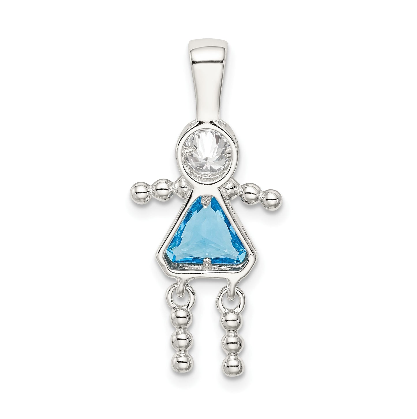 Sterling Silver Rhodium plated Cubic Zirconia & December Glass Girl Pendant