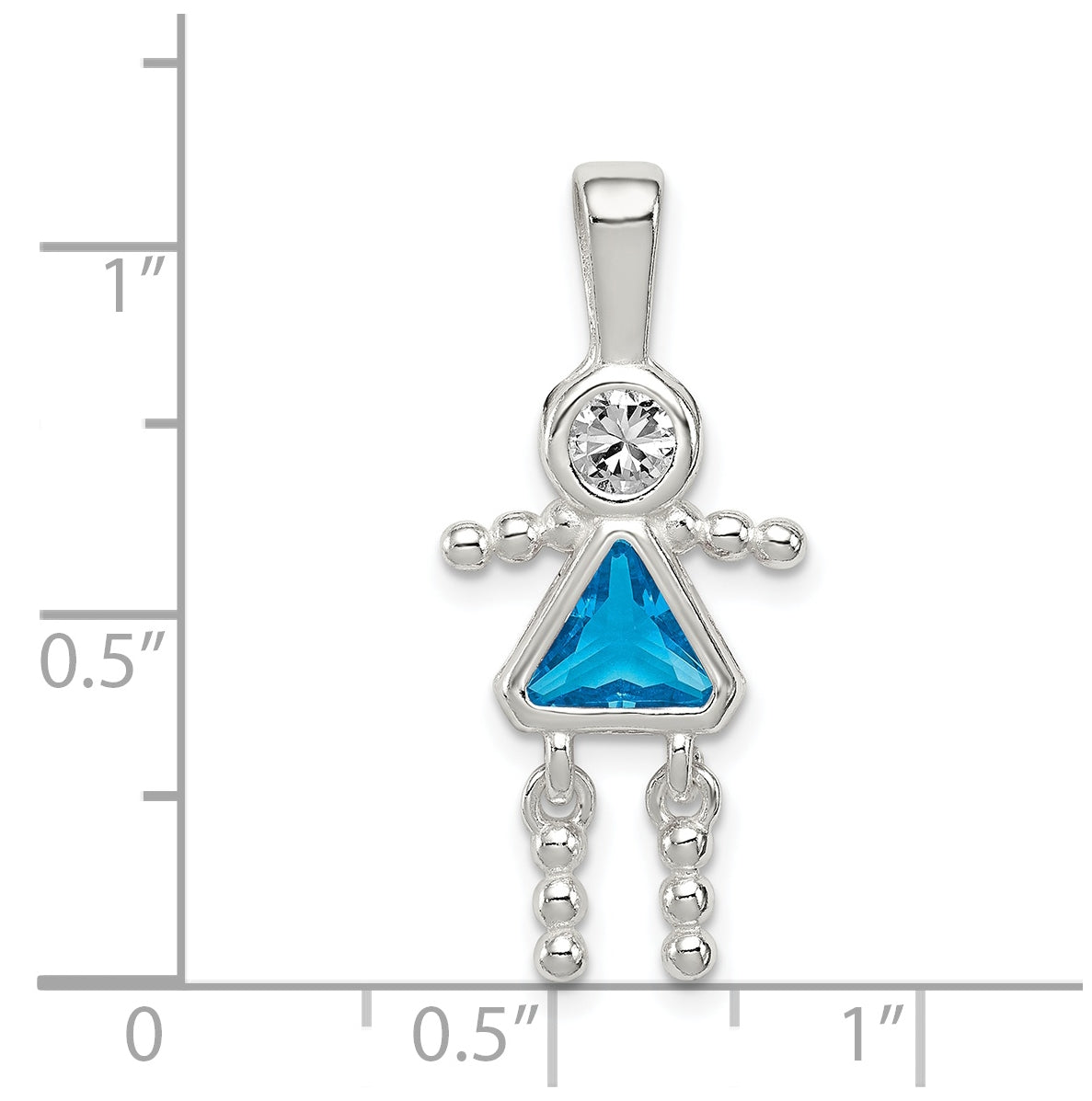 Sterling Silver Rhodium plated Cubic Zirconia & December Glass Girl Pendant