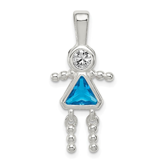 Sterling Silver Rhodium plated Cubic Zirconia & December Glass Girl Pendant