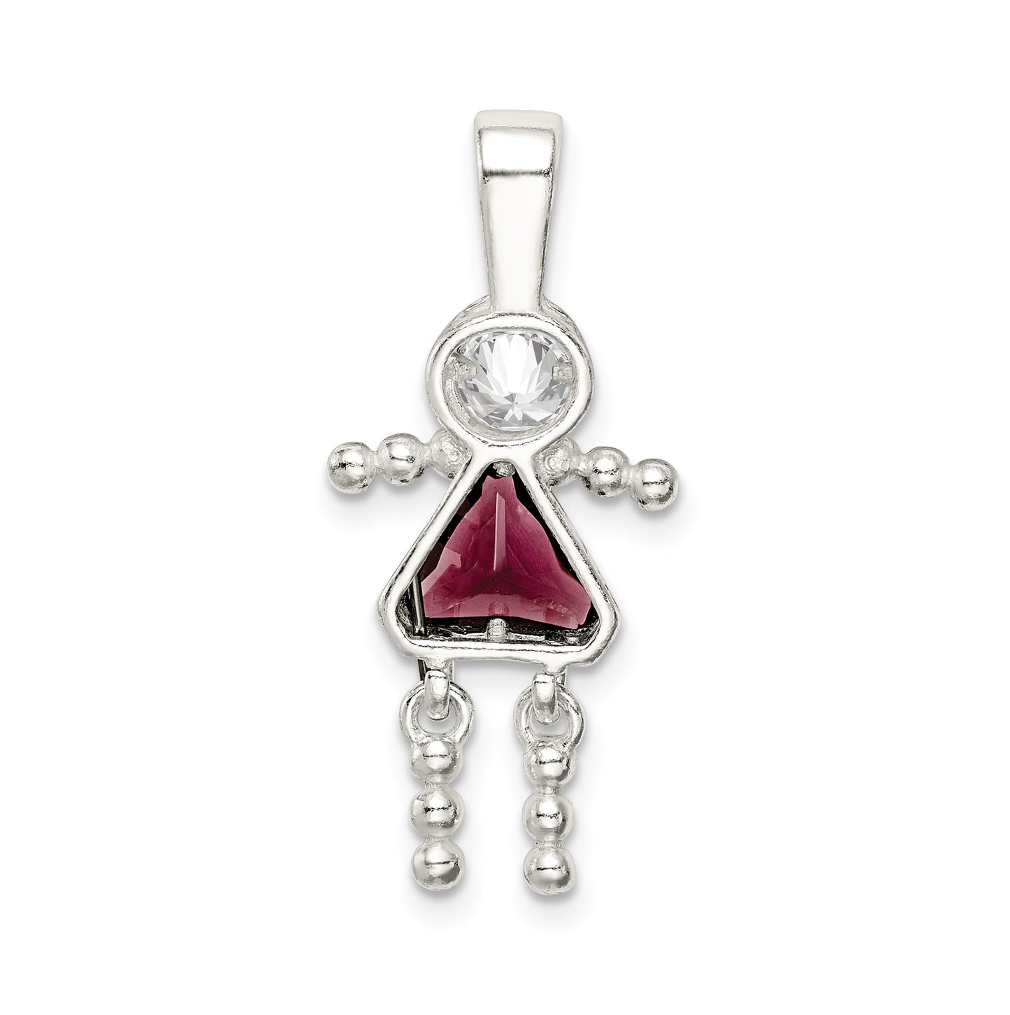 Sterling Silver Rhodium plated Cubic Zirconia & February Glass Girl Pendant