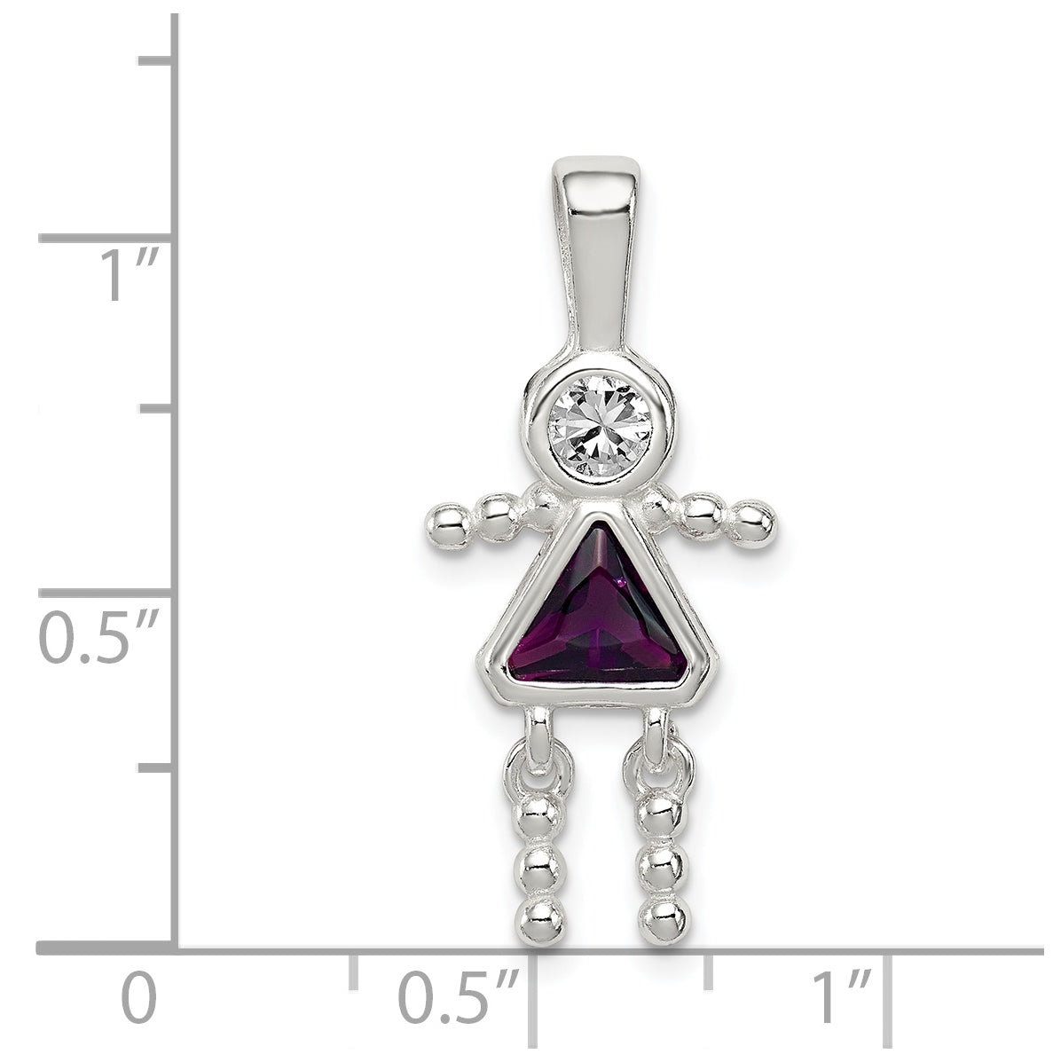 Sterling Silver Rhodium plated Cubic Zirconia & February Glass Girl Pendant