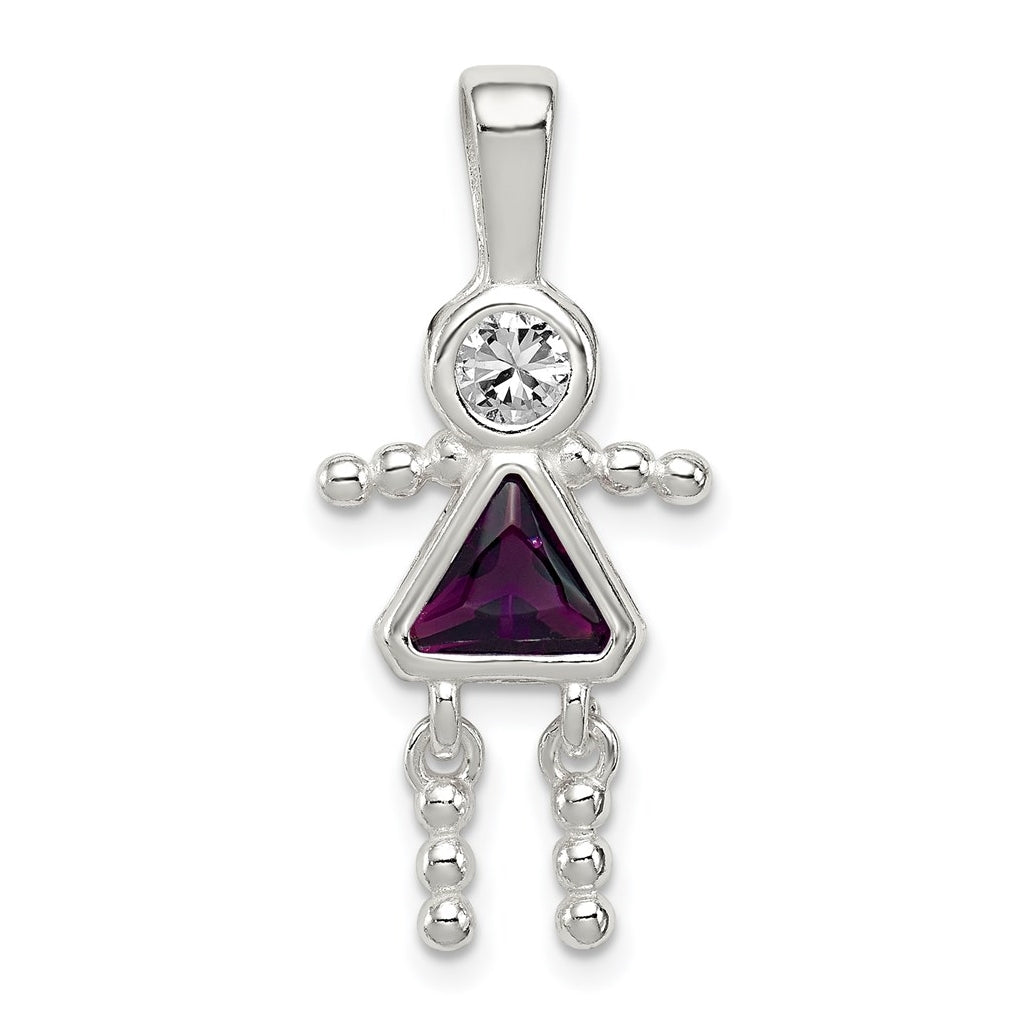 Sterling Silver Rhodium plated Cubic Zirconia & February Glass Girl Pendant