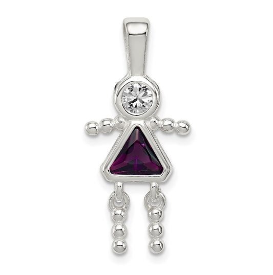 Sterling Silver Rhodium plated Cubic Zirconia & February Glass Girl Pendant