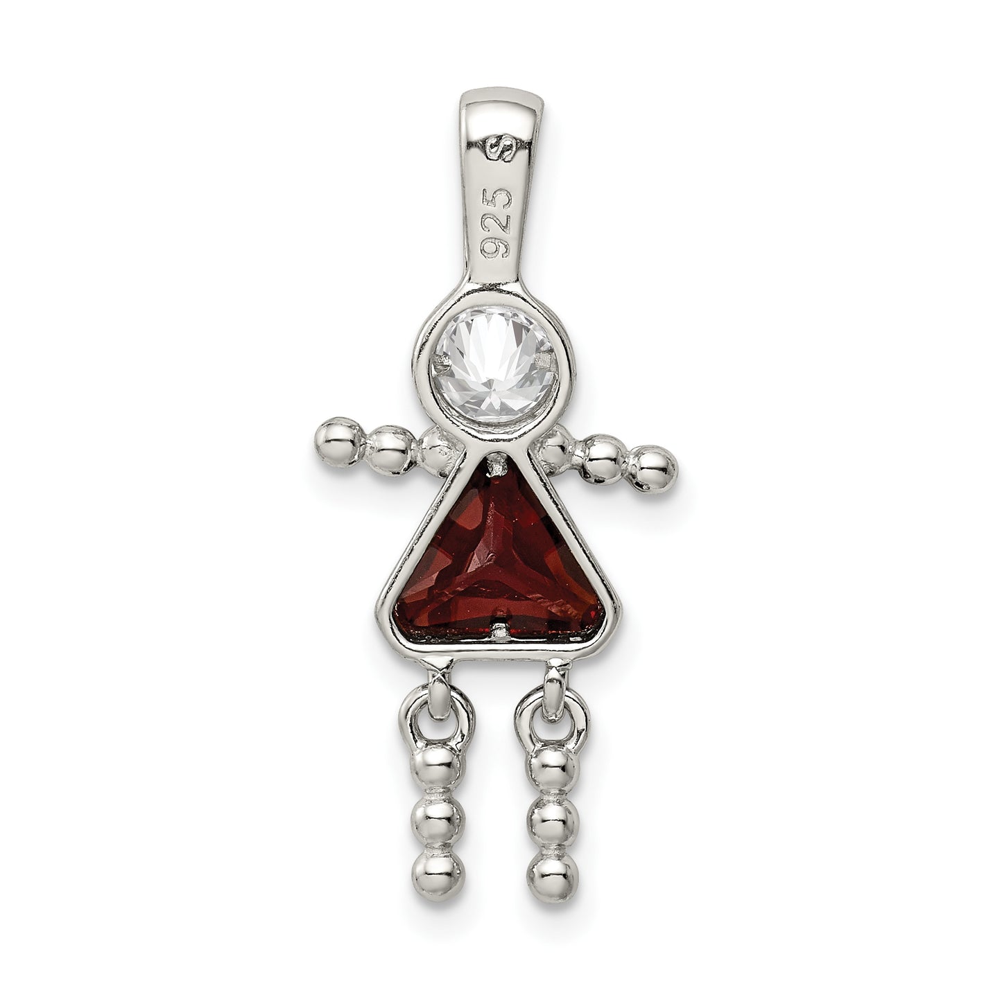 Sterling Silver Rhodium plated Cubic Zirconia & January Glass Girl Pendant
