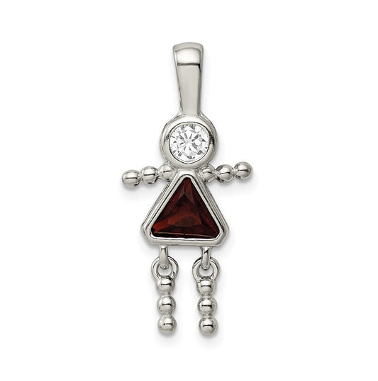 Sterling Silver Rhodium plated Cubic Zirconia & January Glass Girl Pendant