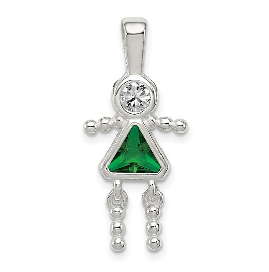Sterling Silver Rhodium plated Cubic Zirconia & May Glass Girl Pendant