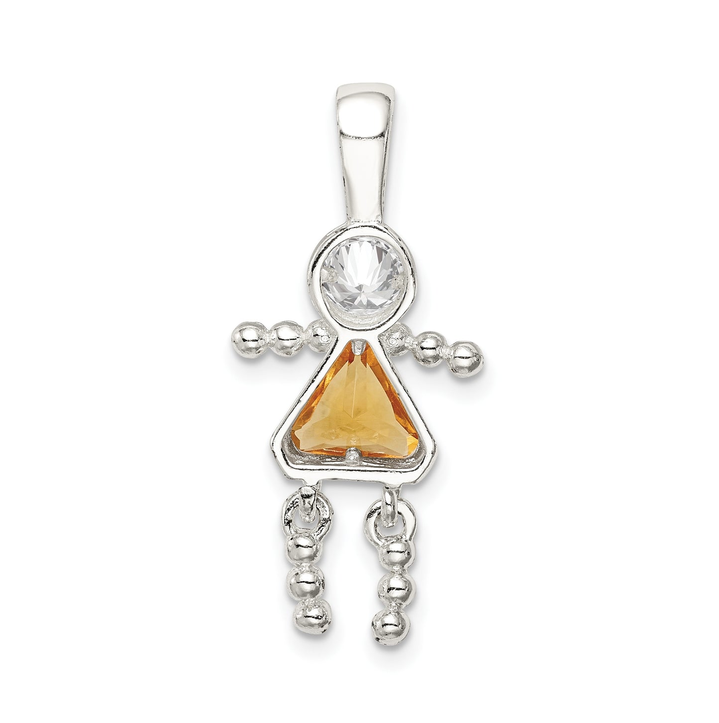 Sterling Silver Rhodium plated Cubic Zirconia & November Glass Girl Pendant