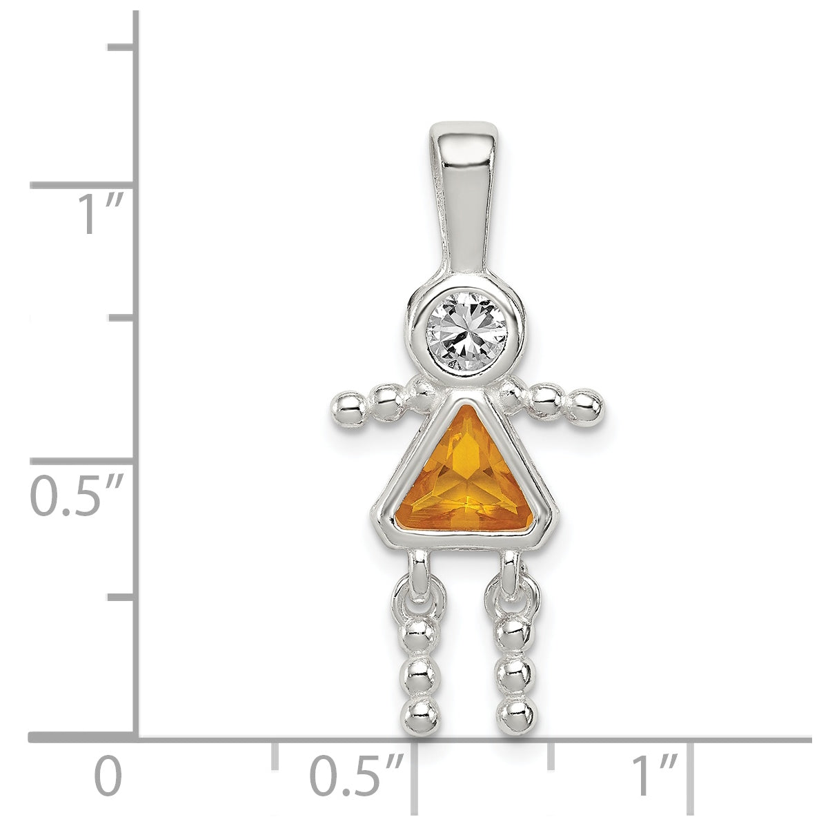 Sterling Silver Rhodium plated Cubic Zirconia & November Glass Girl Pendant