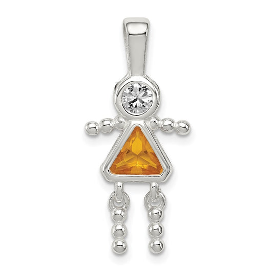 Sterling Silver Rhodium plated Cubic Zirconia & November Glass Girl Pendant