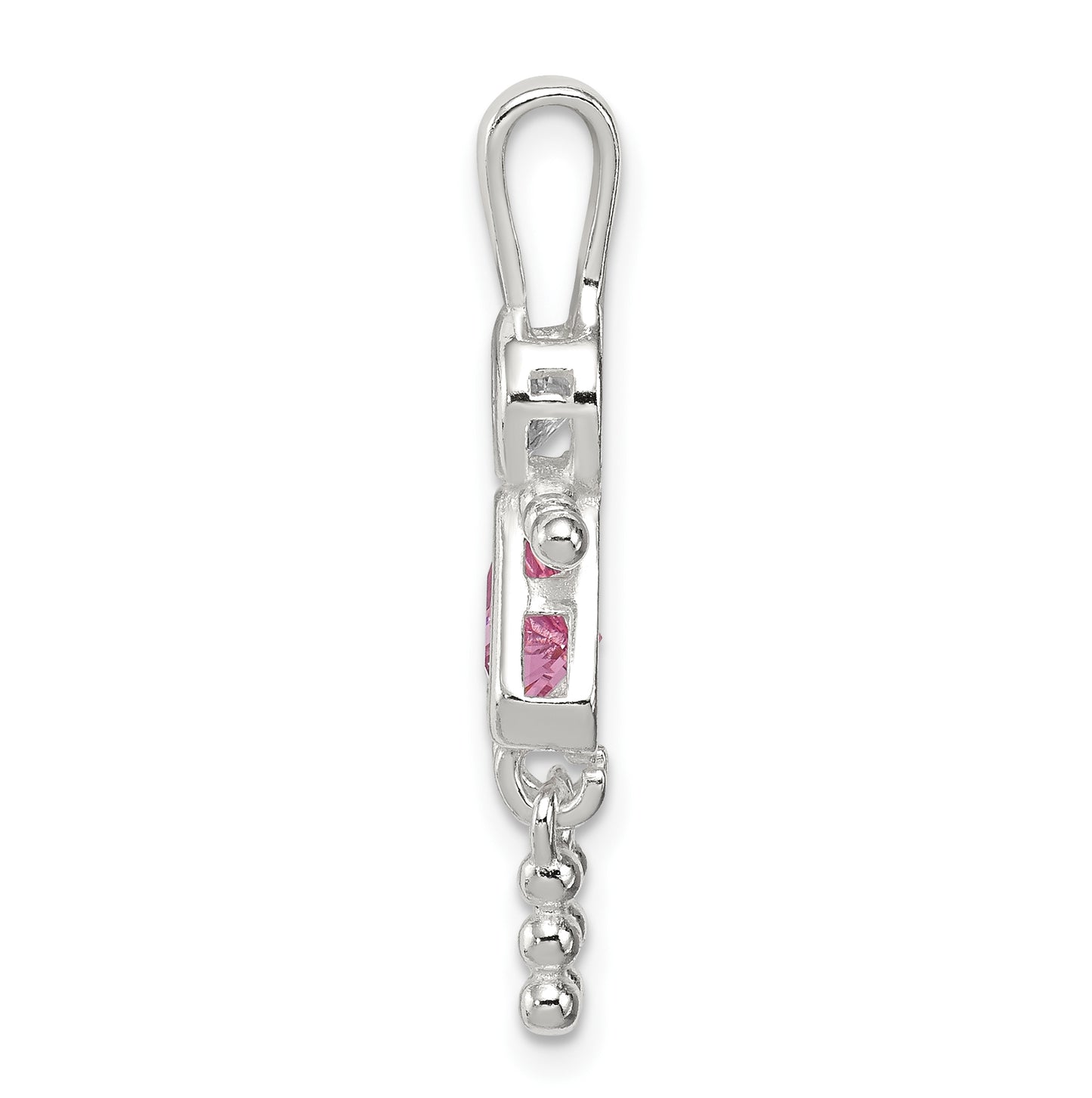 Sterling Silver Rhodium plated Cubic Zirconia & October Pink Cubic Zirconia Girl Pendant